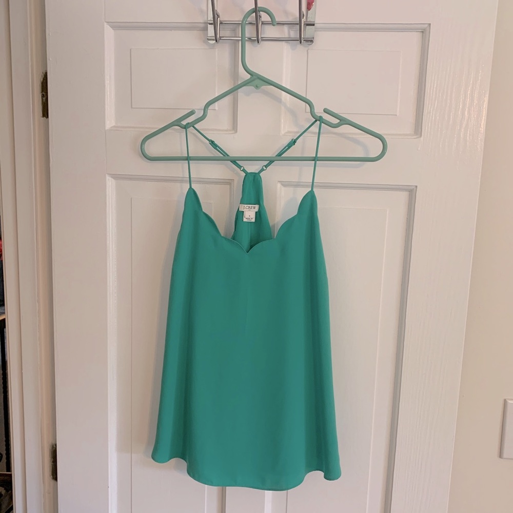 J. Crew Teal Scallop-Edge Silk Camisole
